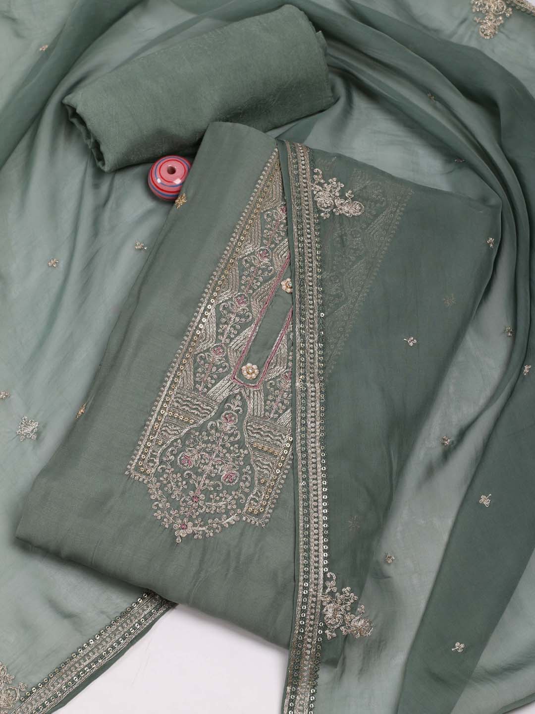 

Meena Bazaar Ethnic Motifs Embroidered Sequined Unstitched Dress Material, Green