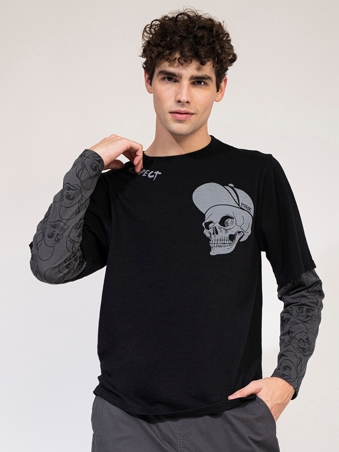 

PUNK Conversational Printed Cotton T-shirt, Black