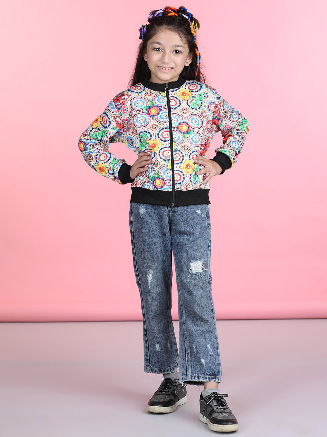 

Cutiekins Girls Geometric Printed Mock Collar Fleece Sweatshirt, Beige