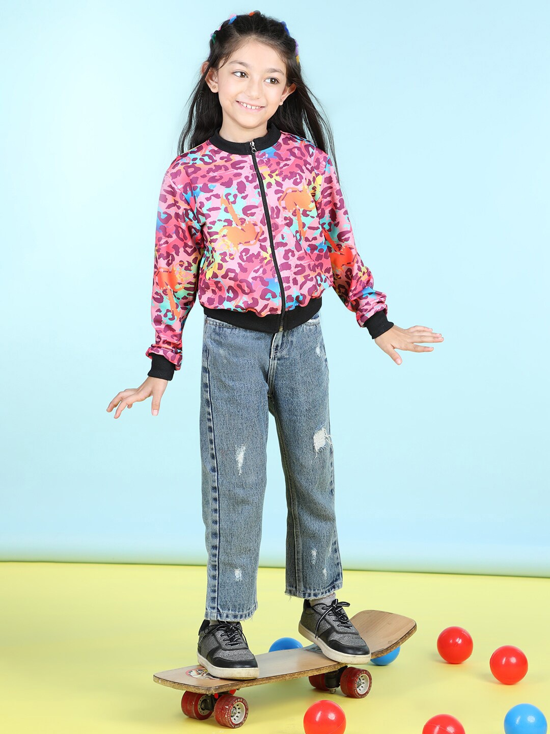 

Cutiekins Girls Floral Printed Mock Collar Long Sleeves Fleece Front-Open Sweatshirt, Purple