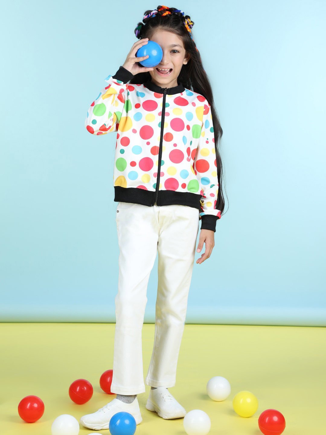 

Cutiekins Girls Floral Printed Mock Collar Long Sleeves Fleece Front-Open Sweatshirt, Off white