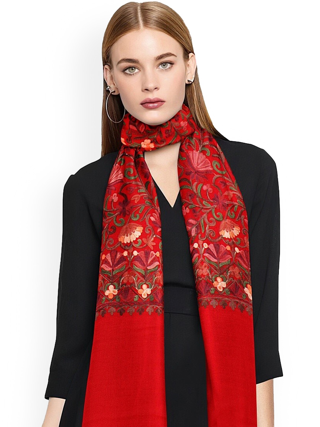 

CASMIR Floral Embroidered Stole, Red