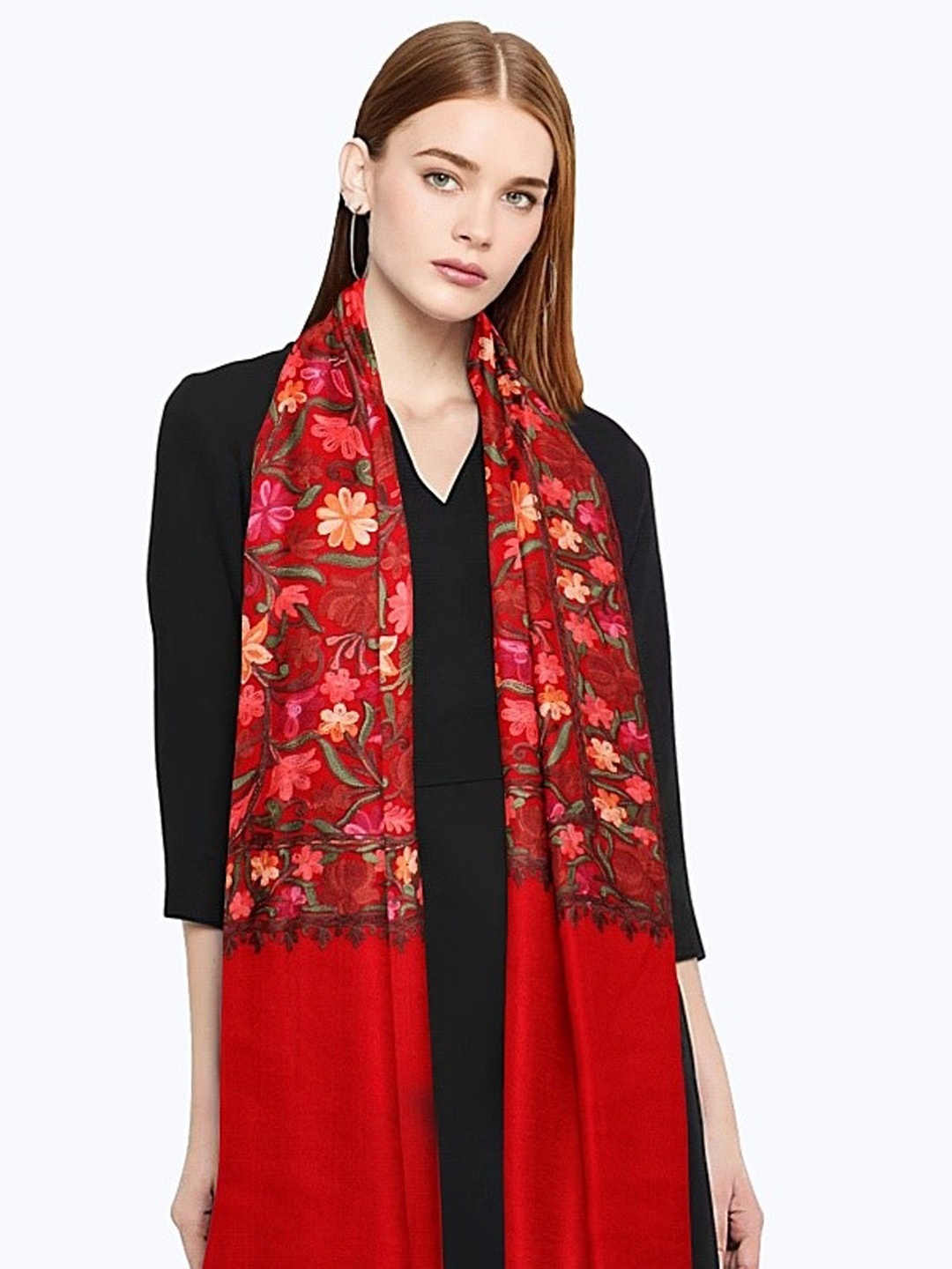 

CASMIR Floral Embroidered Stole, Red