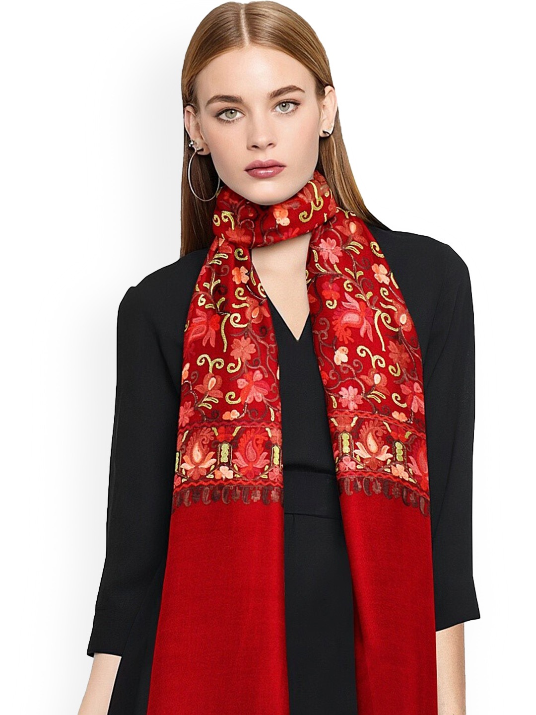 

CASMIR Floral Embroidered Stole, Red