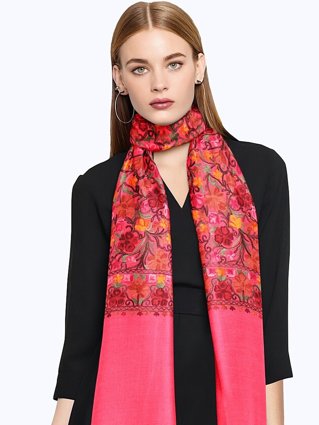 

CASMIR Floral Embroidered Stole, Pink