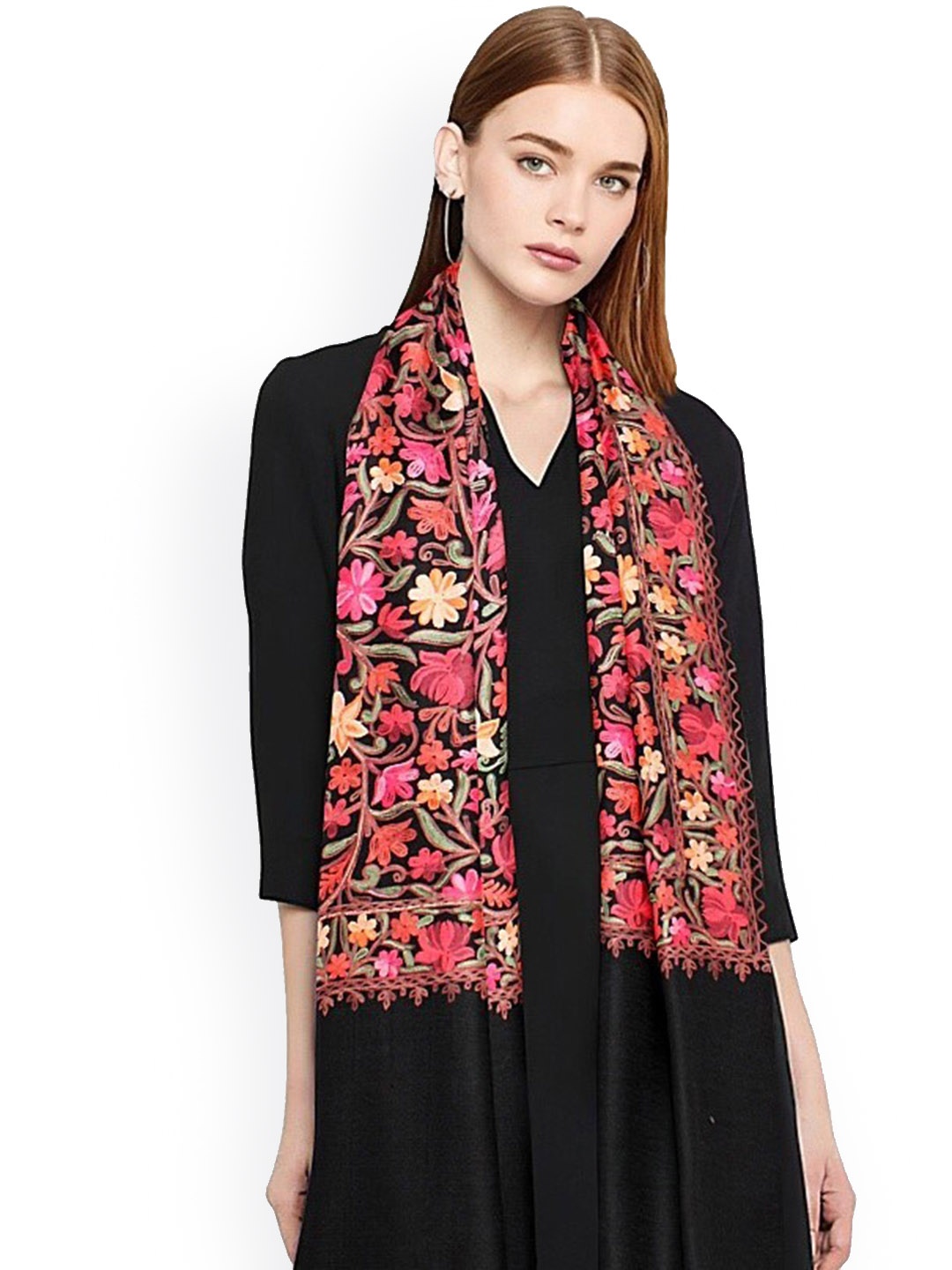 

CASMIR Floral Embroidered Stole, Black