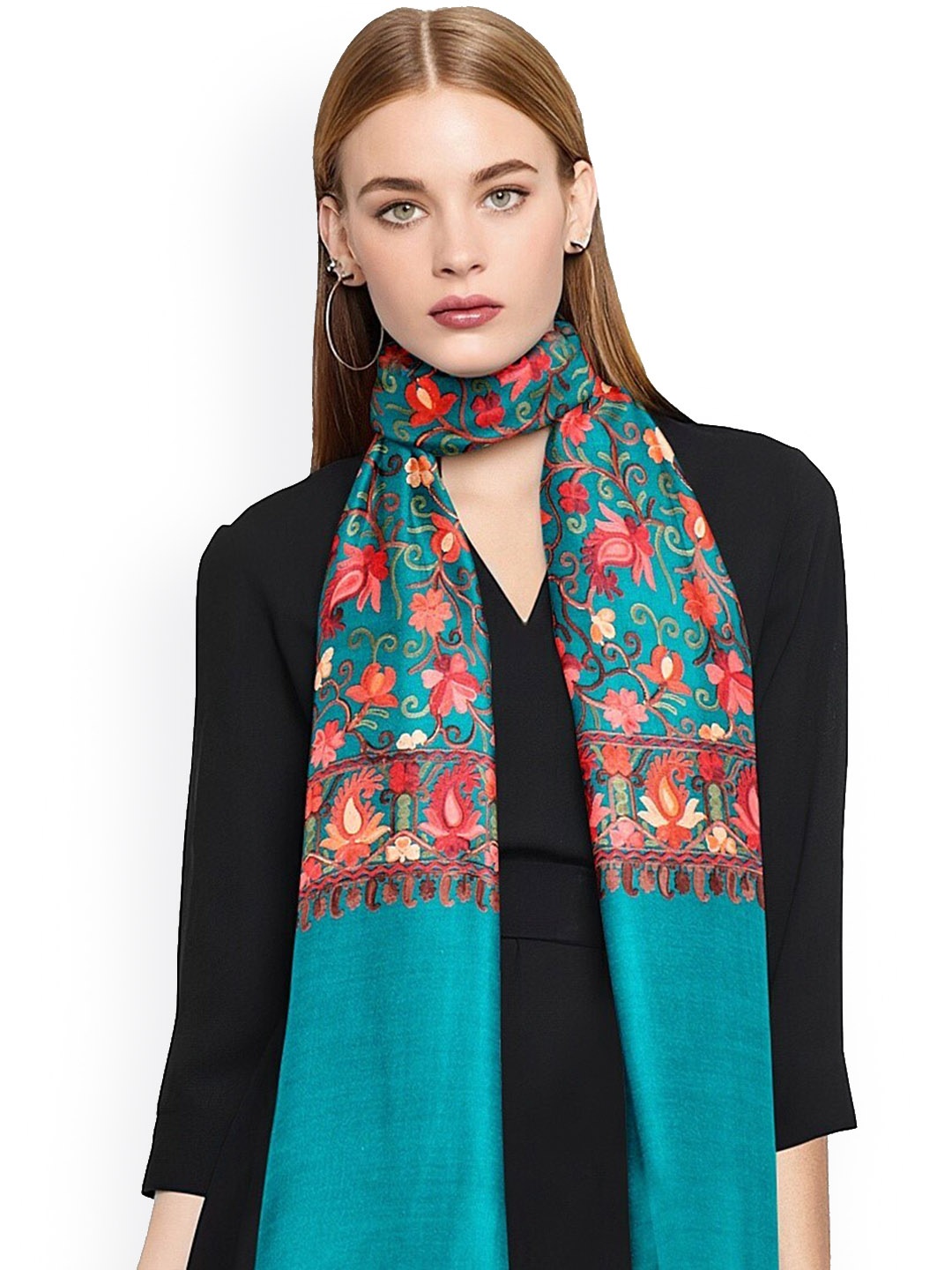 

CASMIR Floral Embroidered Shawl, Sea green