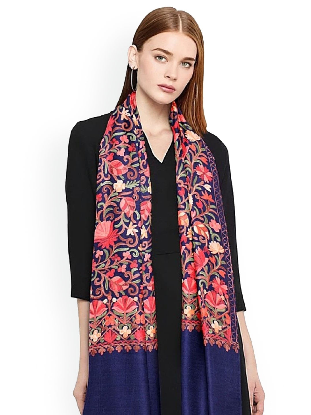 

CASMIR Floral Embroidered Shawl, Navy blue