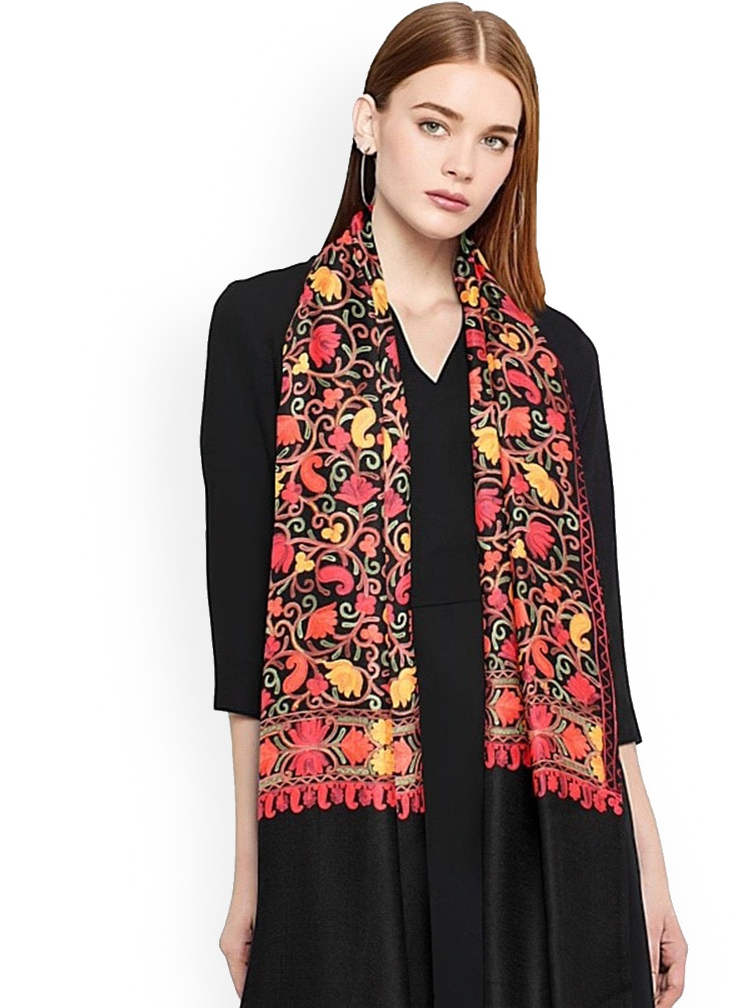

CASMIR Floral Embroidered Shawl, Black
