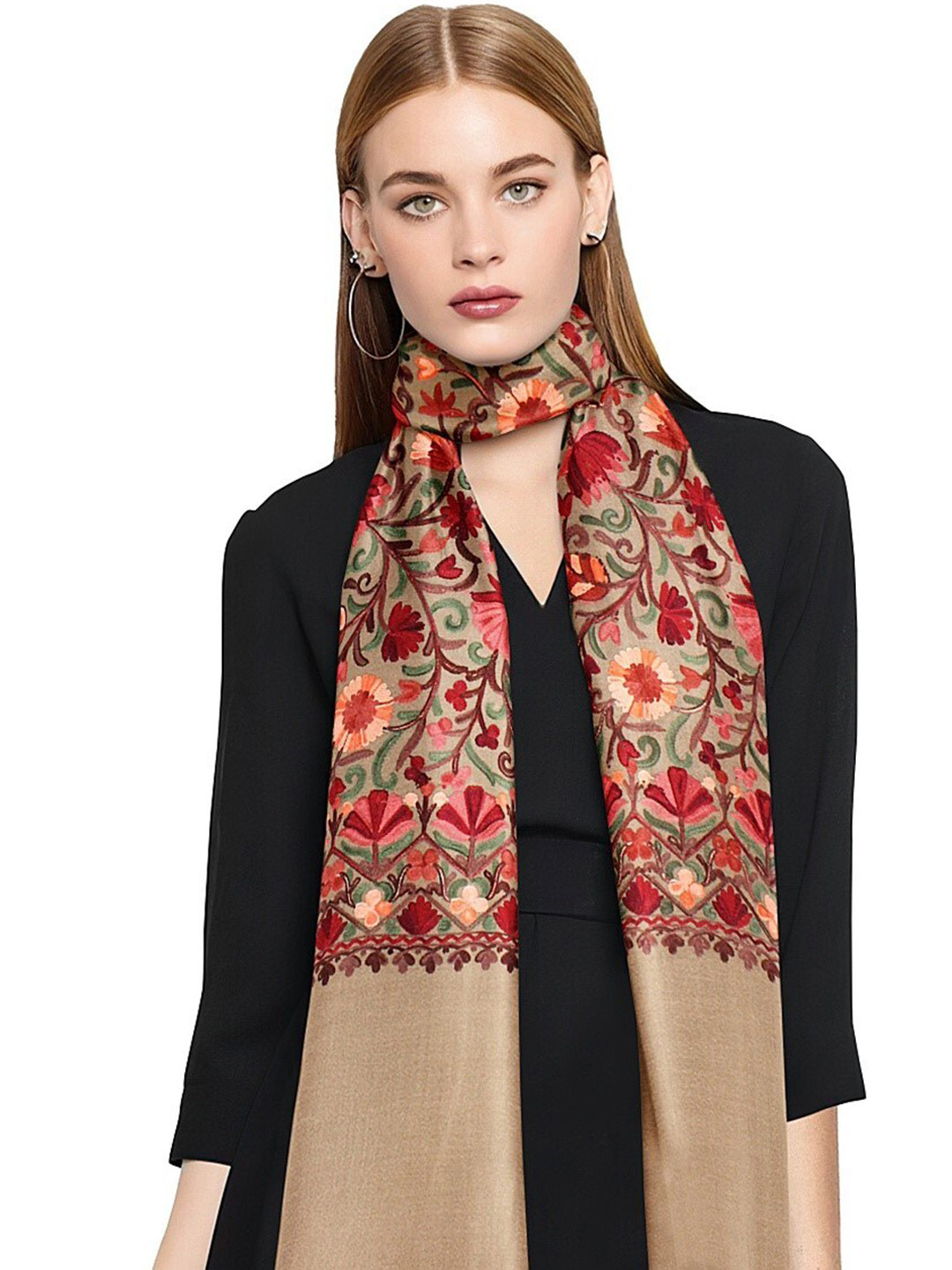 

CASMIR Floral Embroidered Shawl, Beige