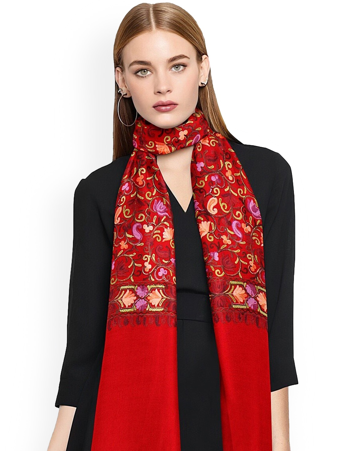 

CASMIR Floral Embroidered Stole, Maroon
