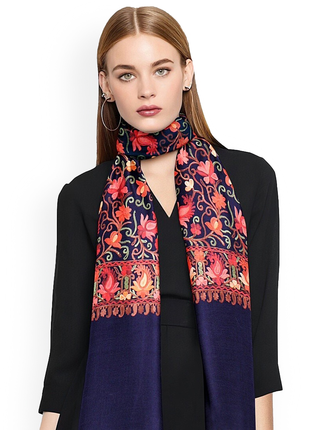 

CASMIR Floral Printed shawl, Navy blue