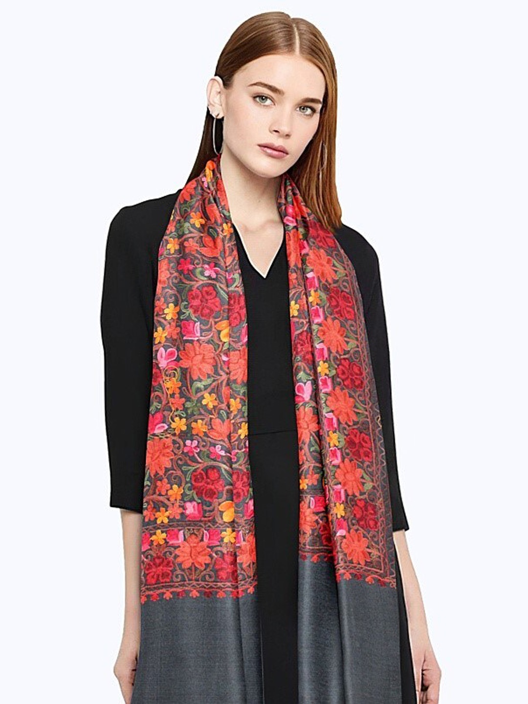 

CASMIR Floral Embroidered shawl, Grey