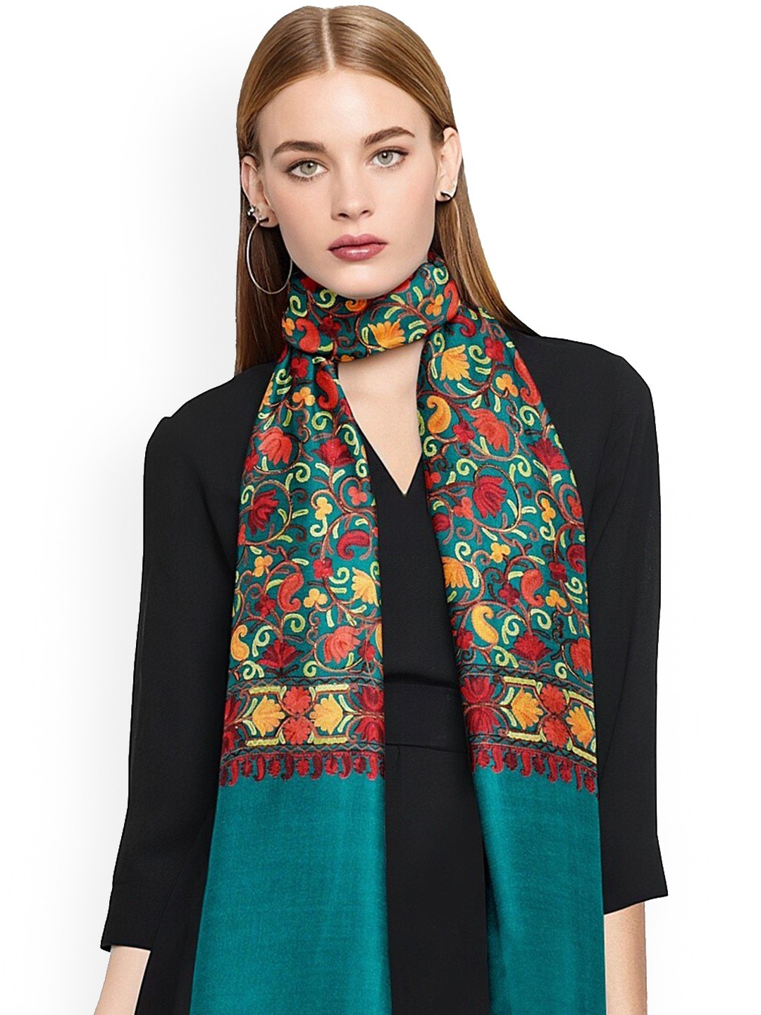 

CASMIR Floral Embroidered Shawl, Sea green
