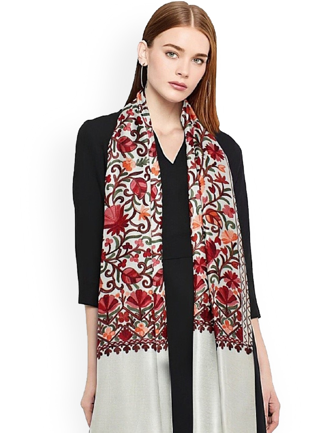 

CASMIR Floral Embroidered shawl, Cream