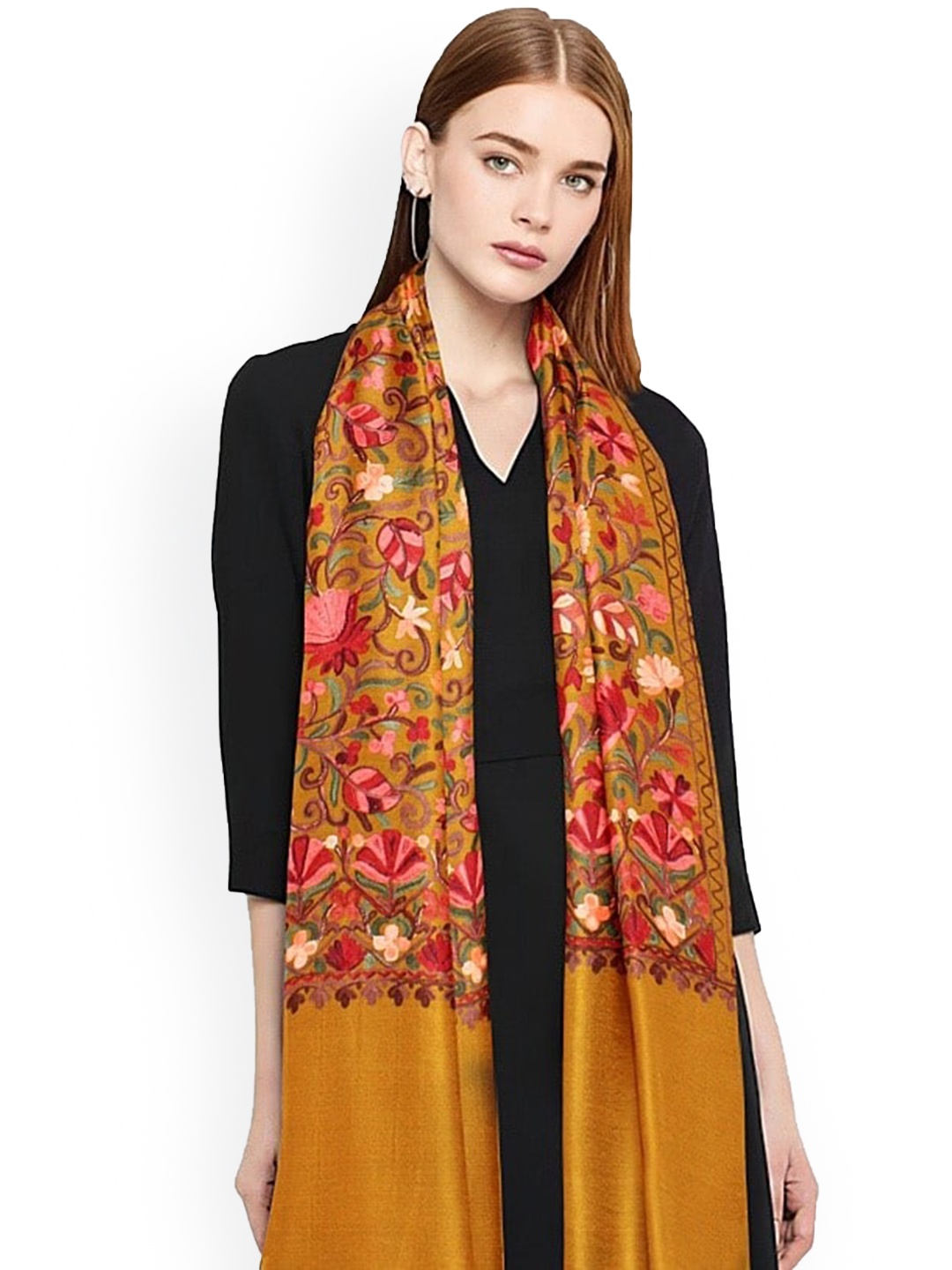 

CASMIR Floral Embroidered Shawl, Mustard