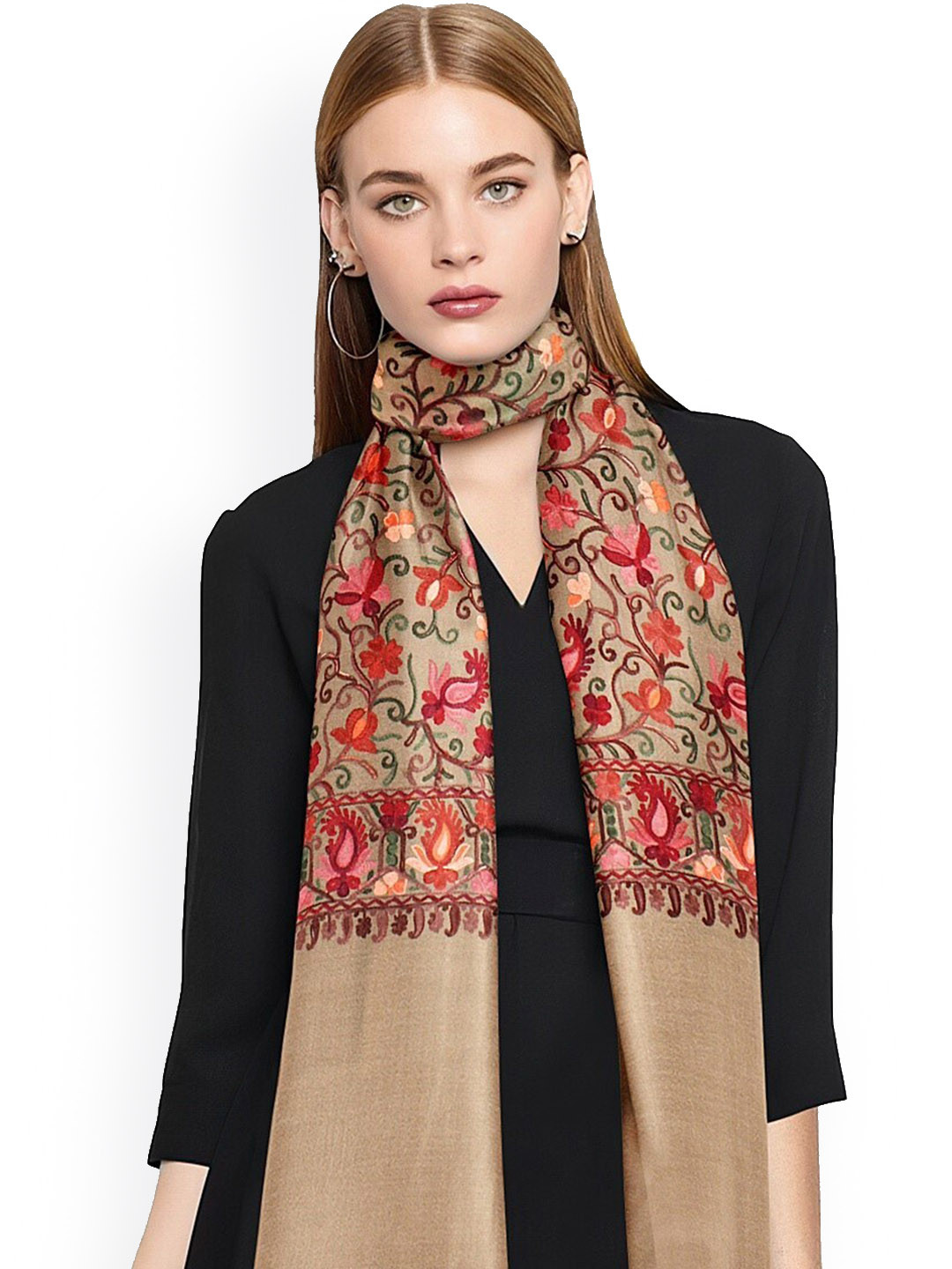 

CASMIR Floral Embroidered Shawl, Beige