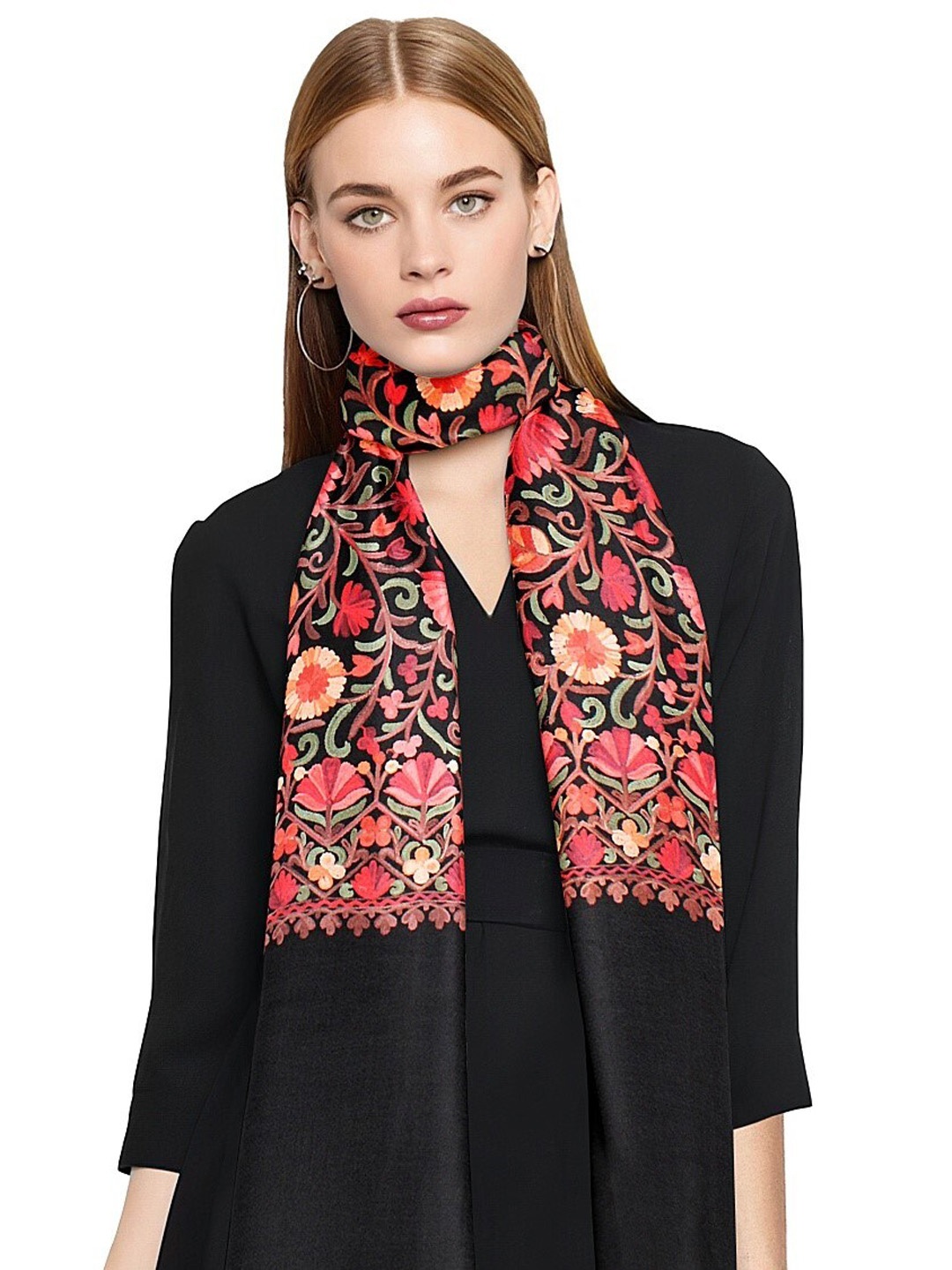 

CASMIR Floral Embroidered Shawl, Black