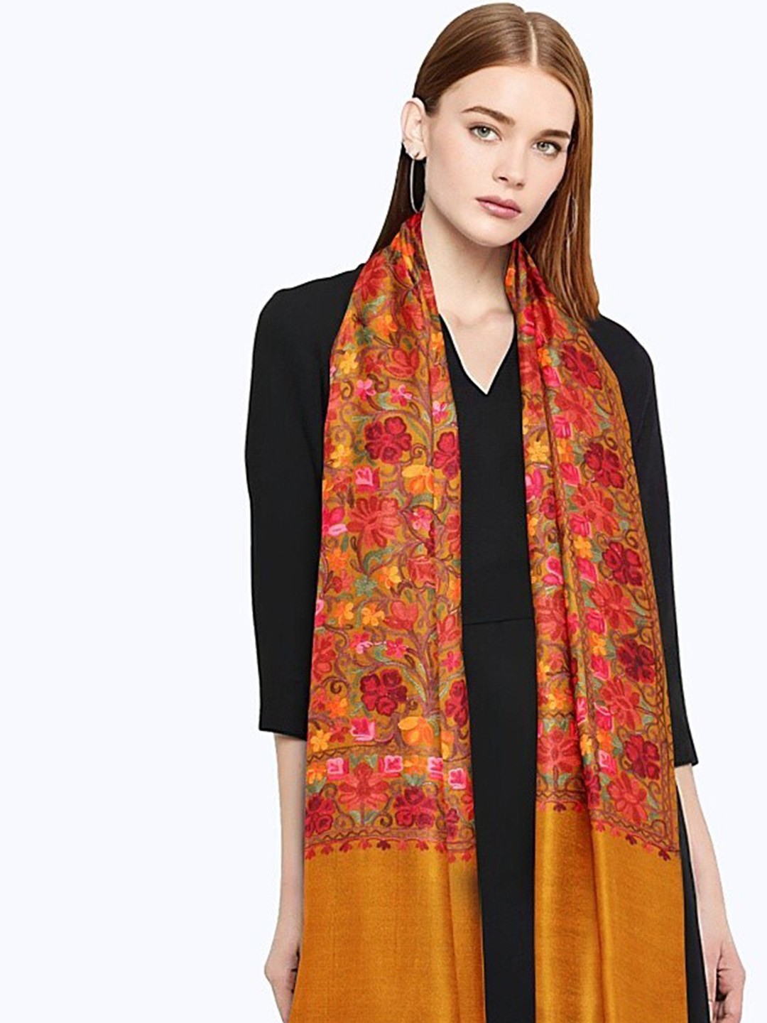 

CASMIR Floral Embroidered Shawl, Mustard