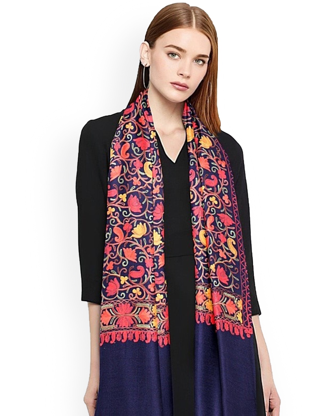 

CASMIR Floral Printed Shawl, Navy blue