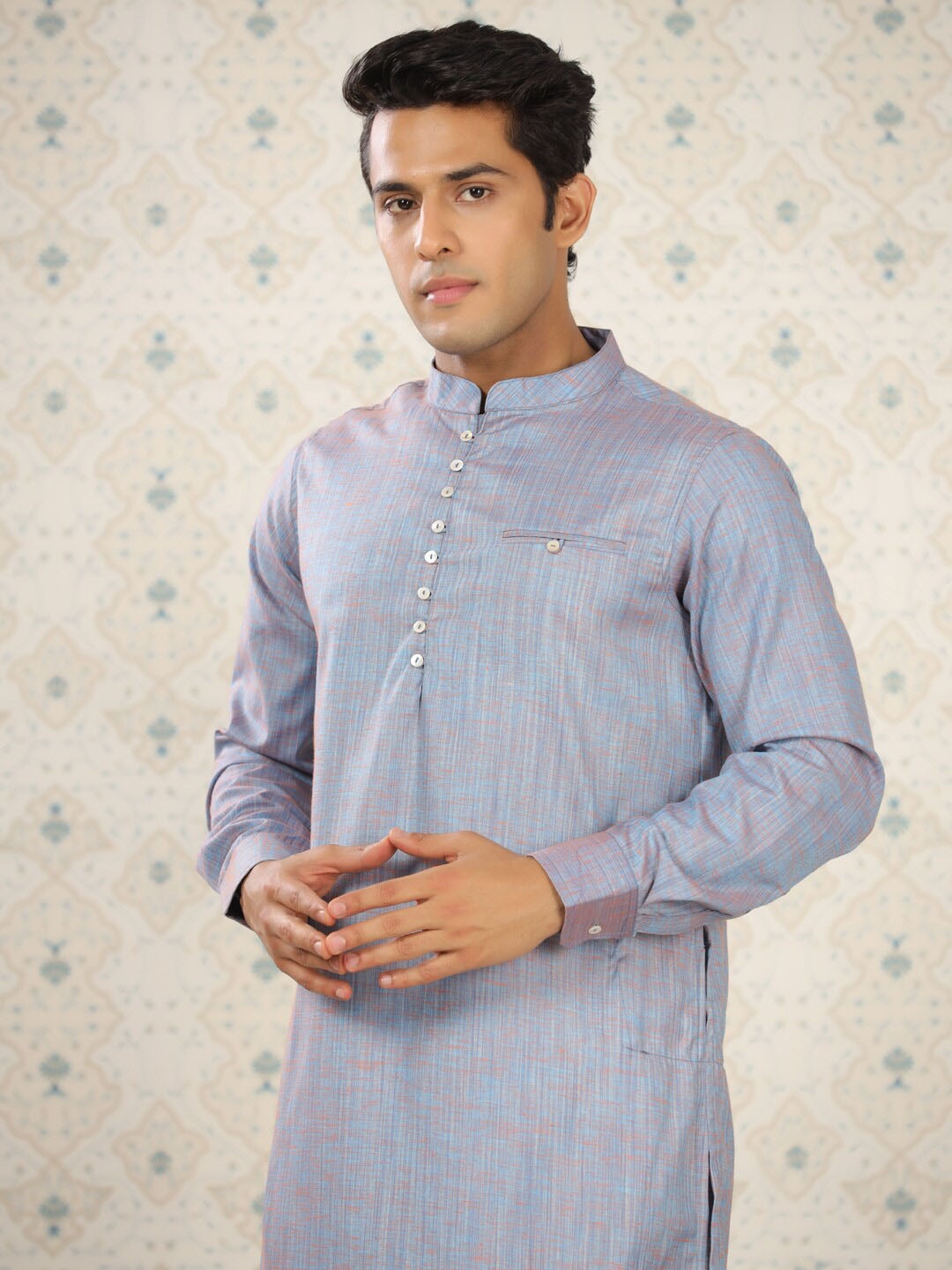 

Ode by House of Pataudi Mandarin Collar Cotton Straight Kurta, Purple