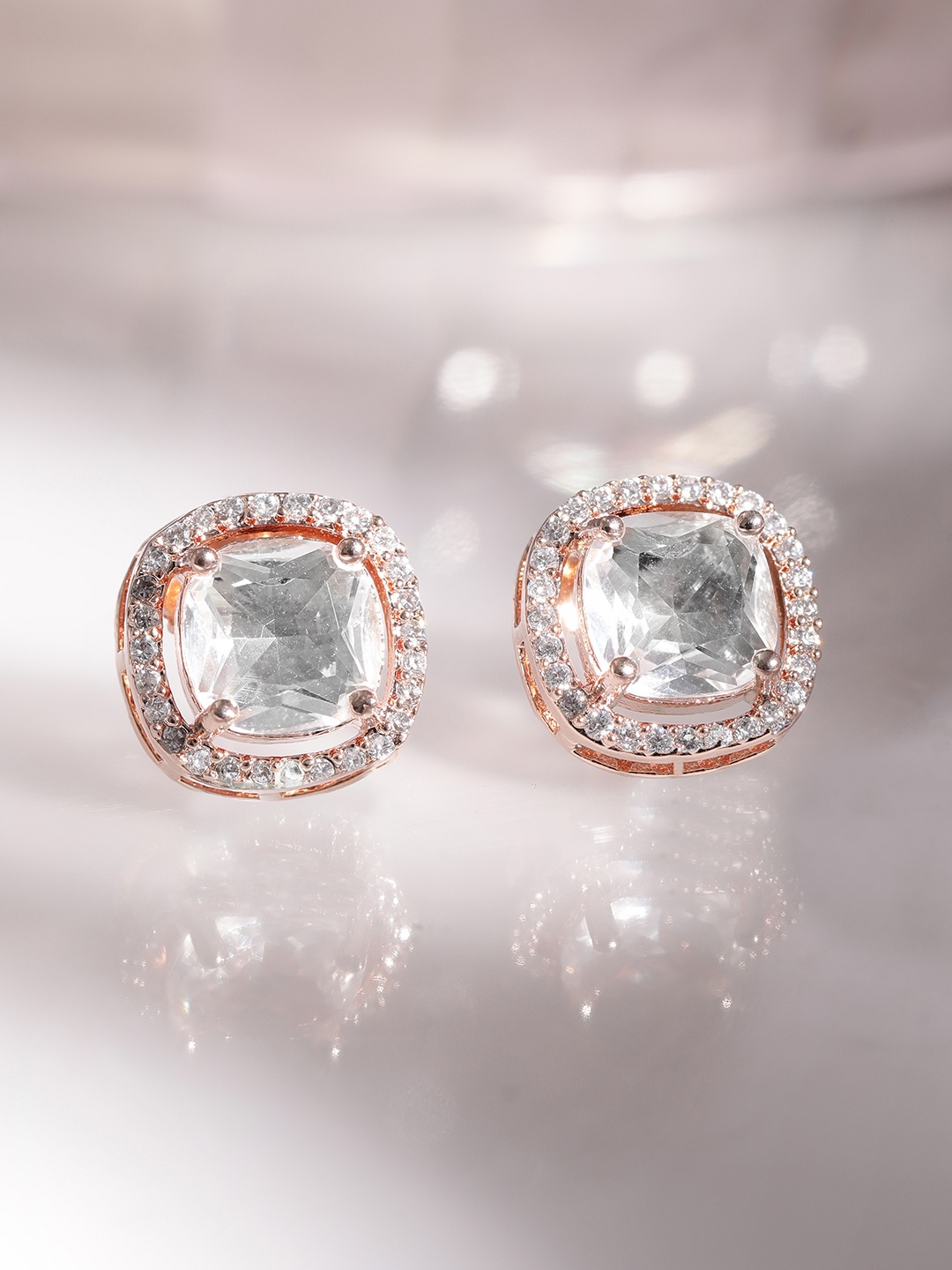 

Rubans Rose Gold-Plated Zircon Geometric Stud Earrings