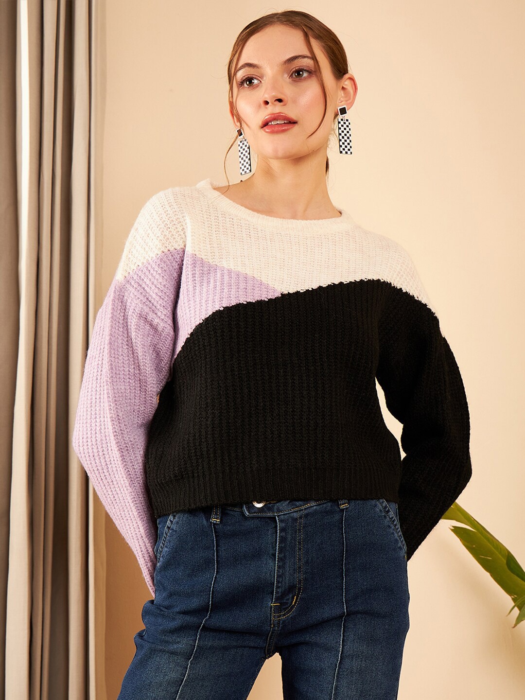 

STREET 9 Colourblocked Acrylic Pullover, Black