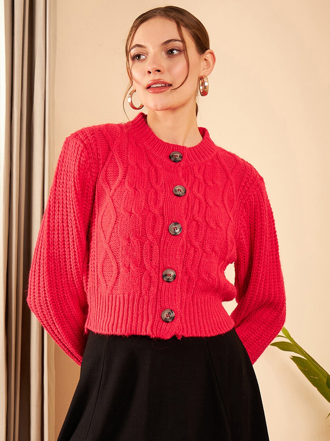 

STREET 9 Cable Knit Cardigan Pure Acrylic Cardigan Sweater, Red