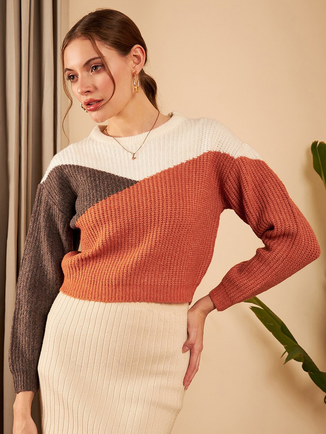 

STREET 9 Colourblocked Acrylic Pullover, Brown