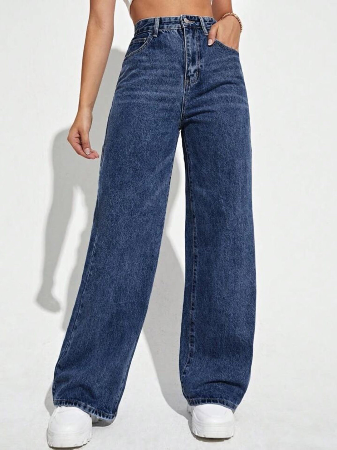 

Next One Women Smart High-Rise Clean Look Stretchable Wide Leg Jeans, Blue