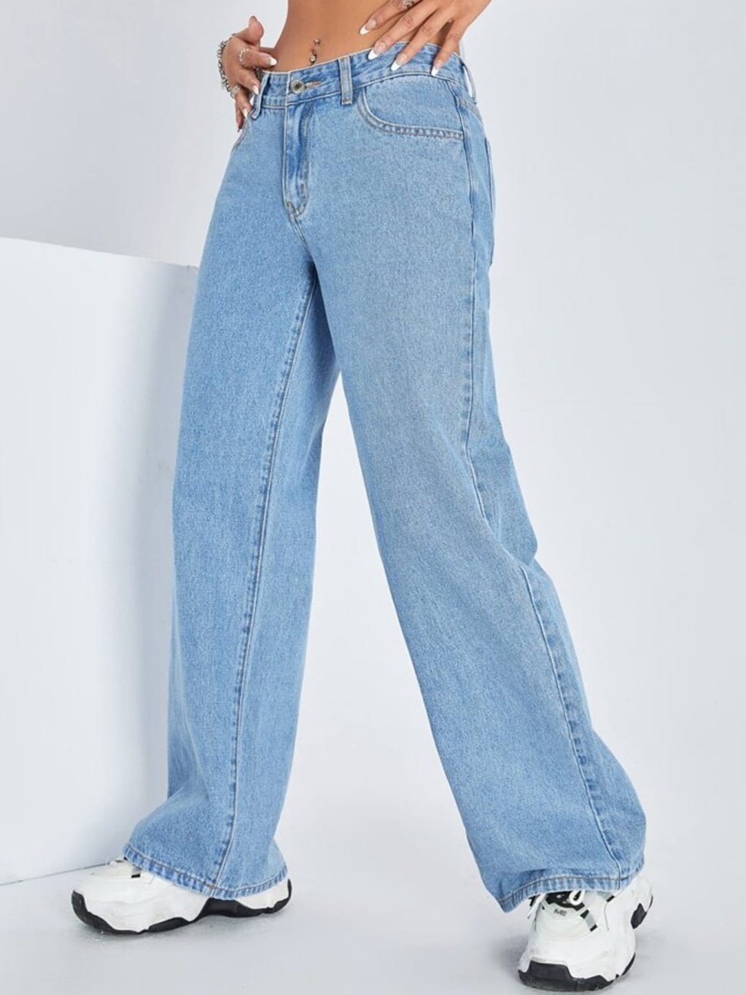 

Next One Women Smart High-Rise Clean Look Stretchable Wide Leg Jeans, Blue