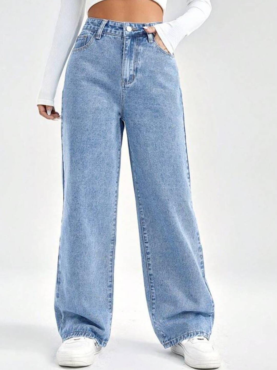 

Next One Women Smart High-Rise Clean Look Stretchable Wide Leg Jeans, Blue