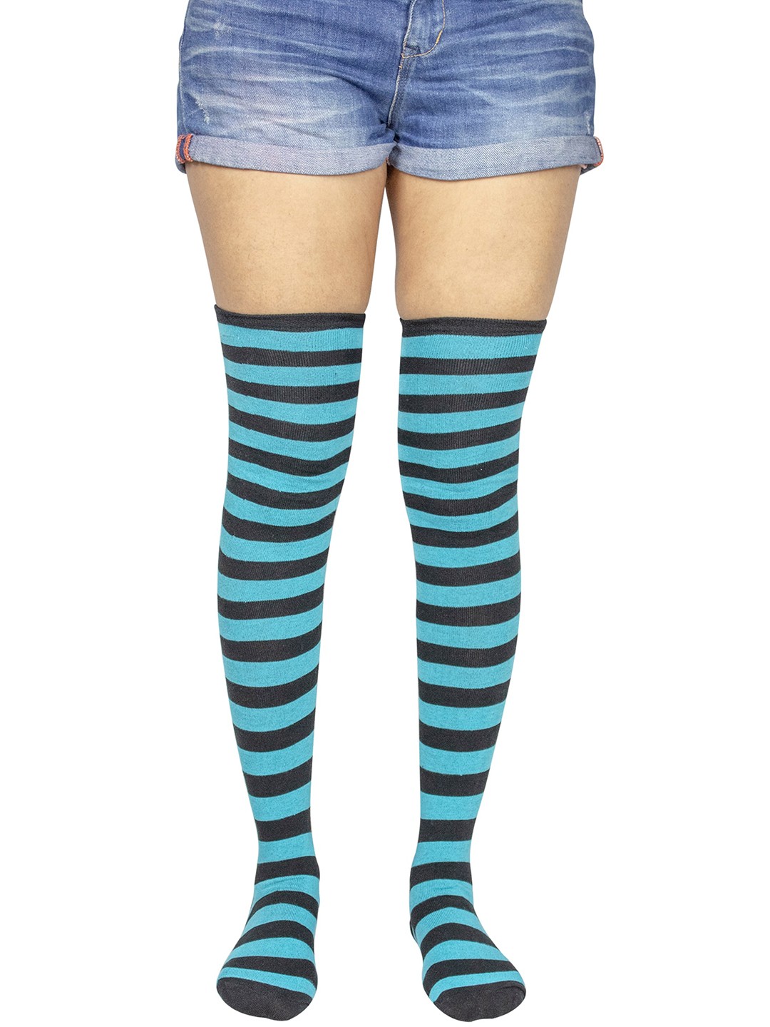 

BAESD Women Striped Cotton Thigh-High Above Knee Socks, Blue