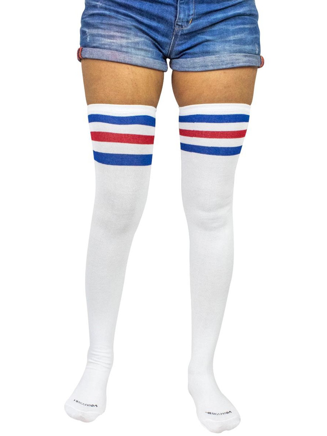 

BAESD Striped Cotton Thigh-High Stockings, White