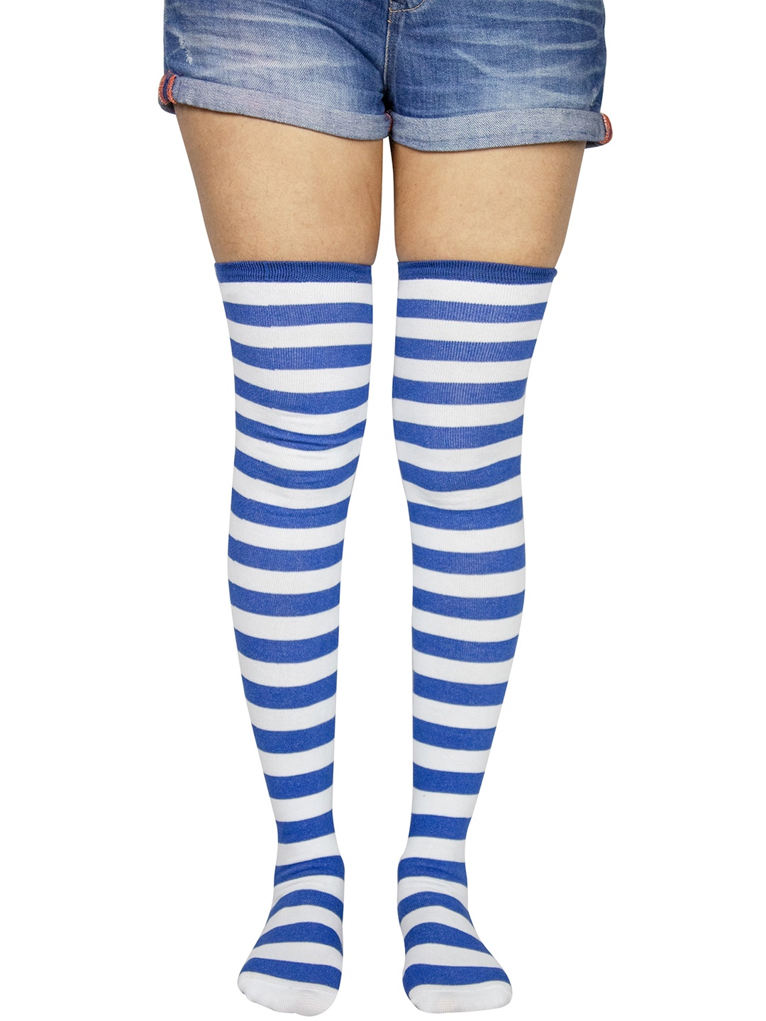 

BAESD Women Striped Cotton Above Knee Socks, Blue