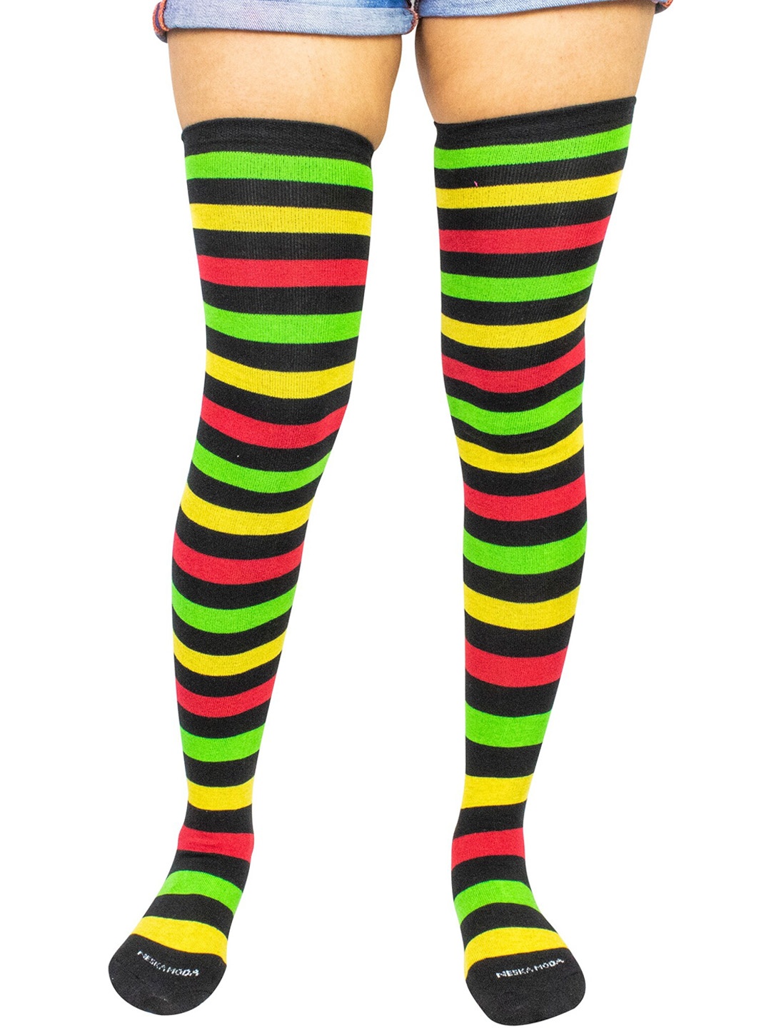 

BAESD Women Striped Cotton Above Knee Socks, Black