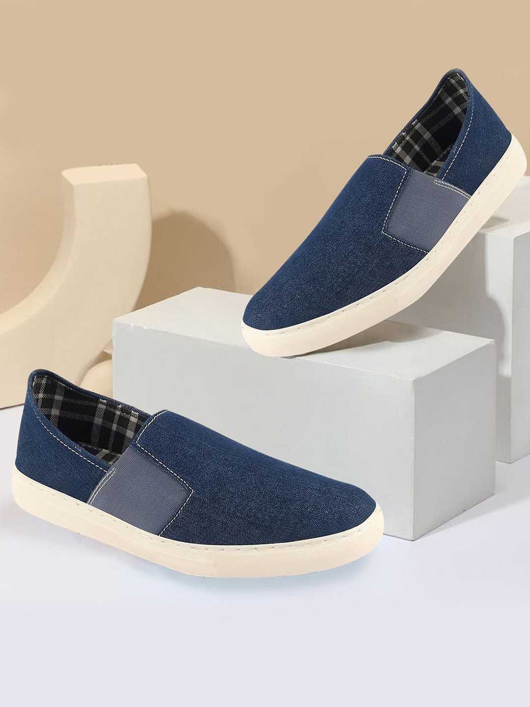 

FAUSTO Men Canvas Lightweight Slip-On Sneakers, Navy blue