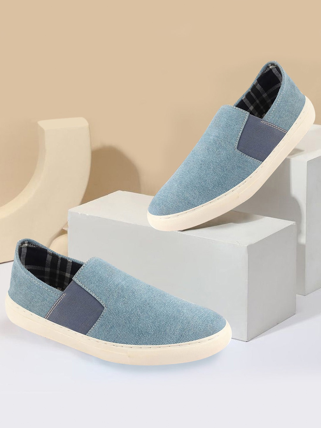 

FAUSTO Men Canvas Lightweight Slip-On Sneakers, Blue