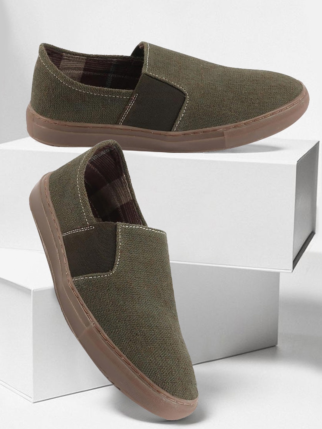 

FAUSTO Men Canvas Lightweight Slip-On Sneakers, Olive