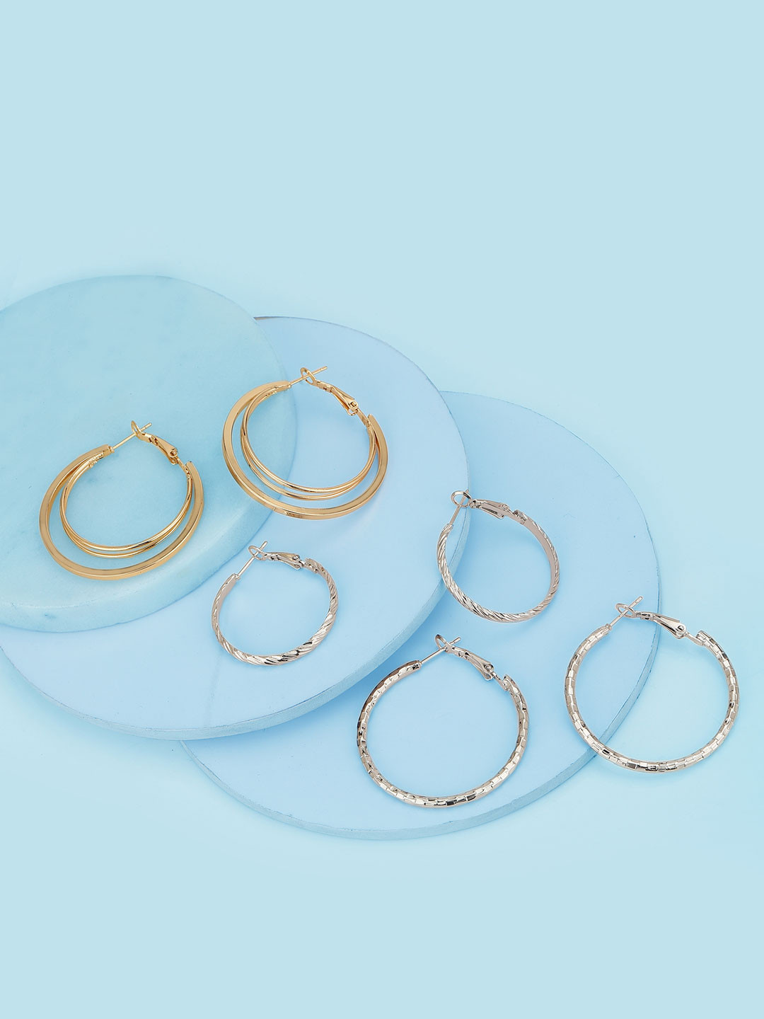 

Carlton London Set of 3 Circular Hoop Earrings, Silver