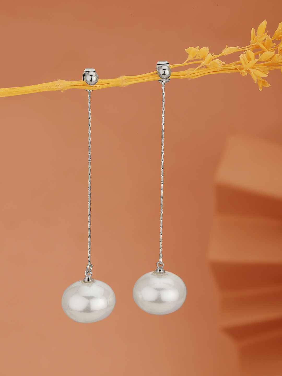 

Carlton London Rhodium-Plated Pearl Contemporary Drop Earrings, Silver