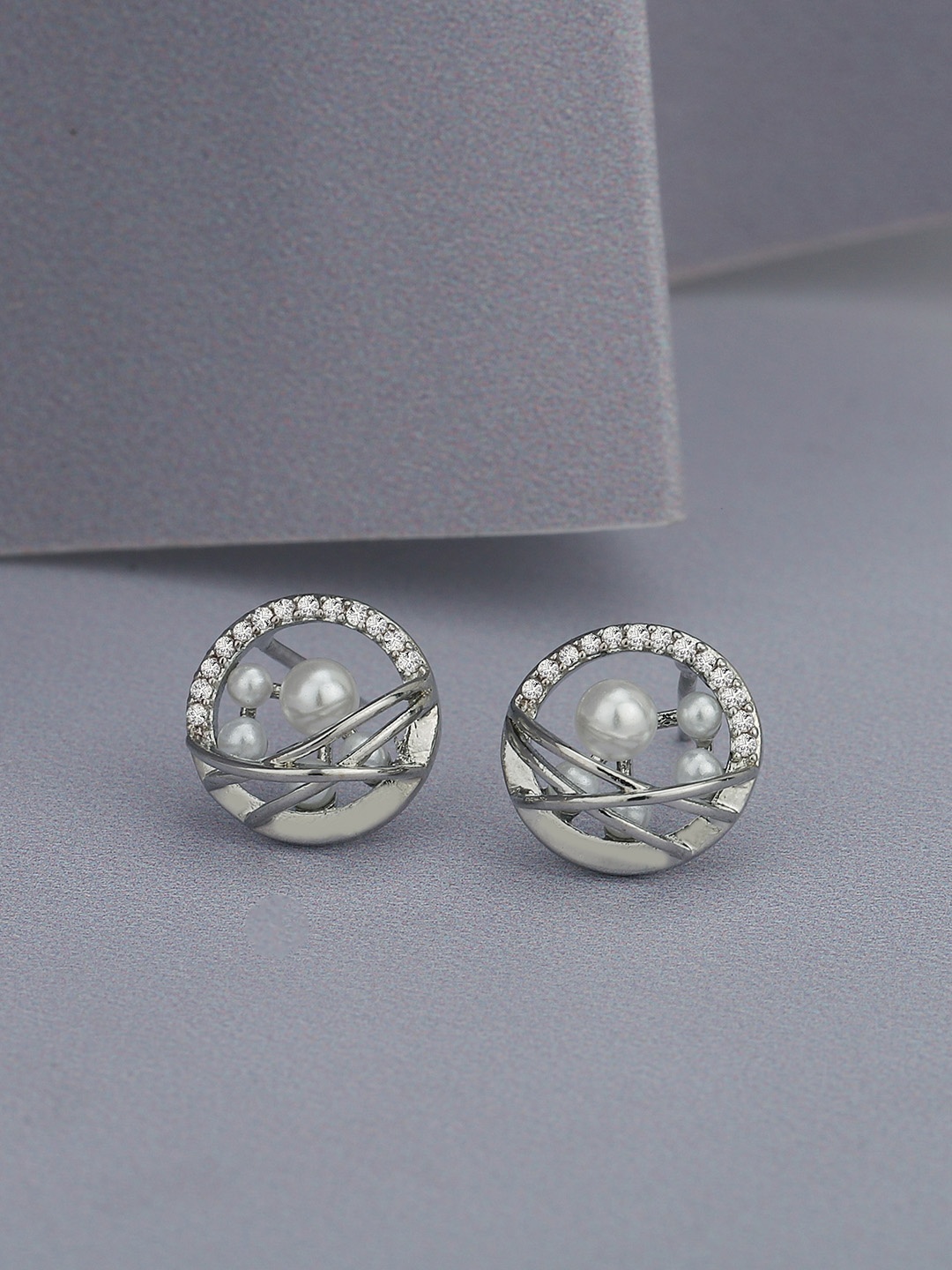 

Carlton London Rhodium-Plated Pearl Circular Stud Earrings, Silver