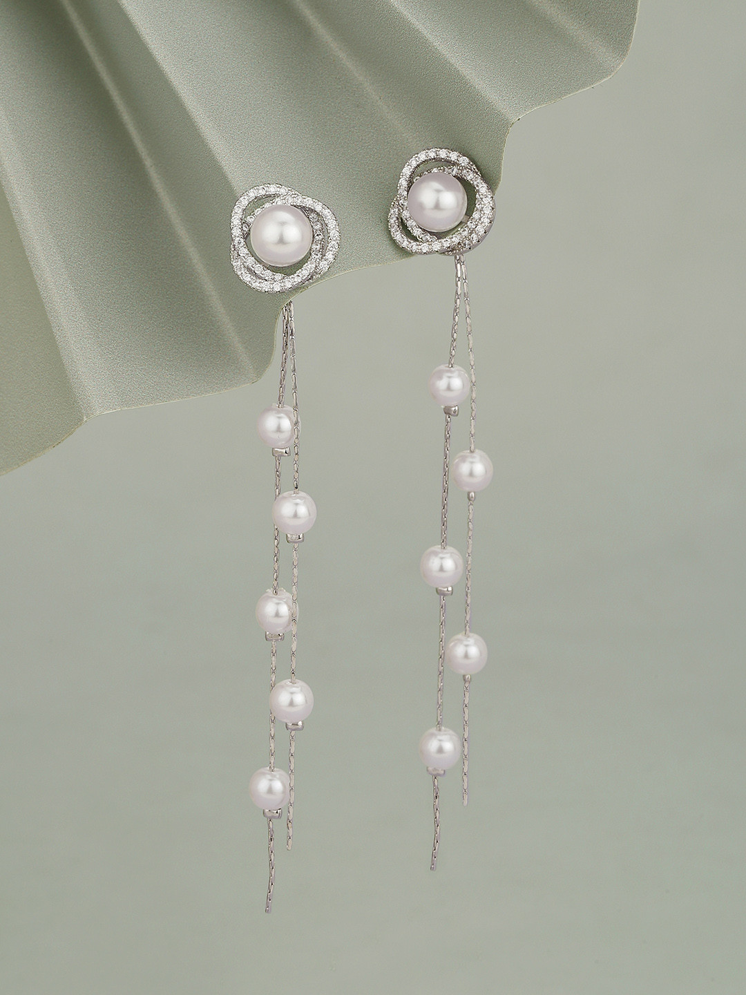 

Carlton London Rhodium-Plated Pearl Contemporary Drop Earrings, Silver