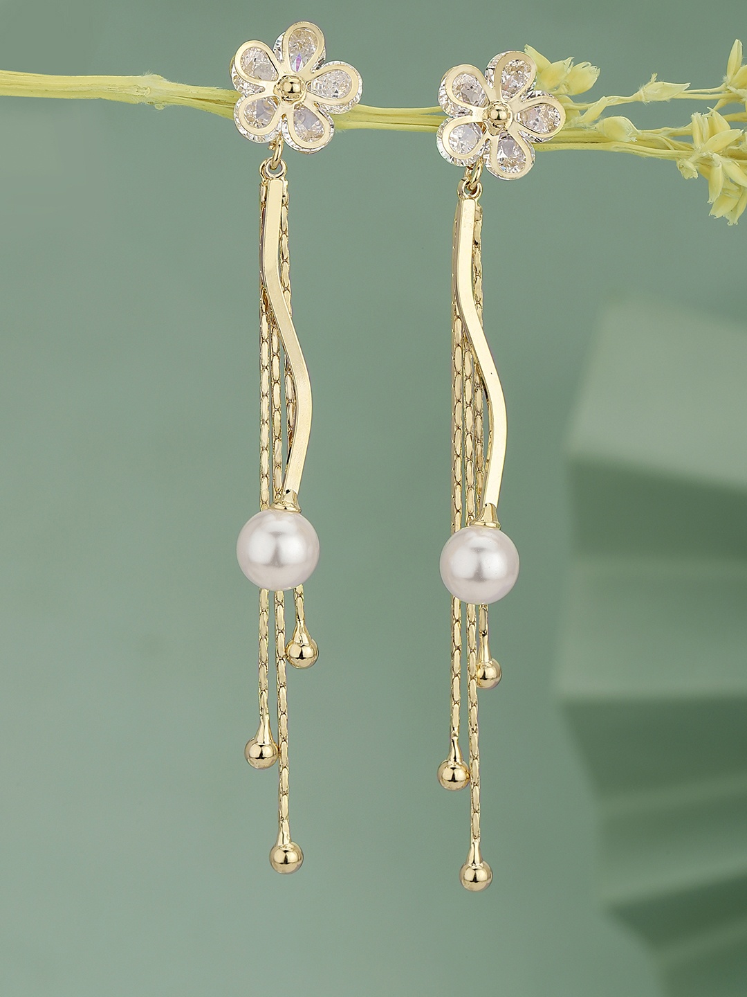

Carlton London Gold-Plated Pearl Floral Drop Earrings