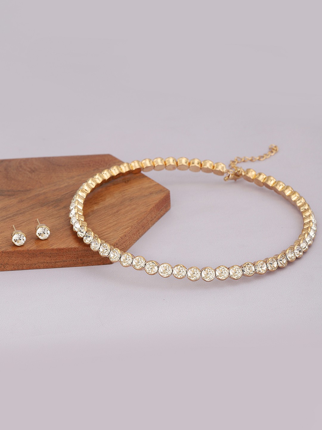 

Carlton London Women Gold-Plated CZ Studded Choker Necklace with Earrings