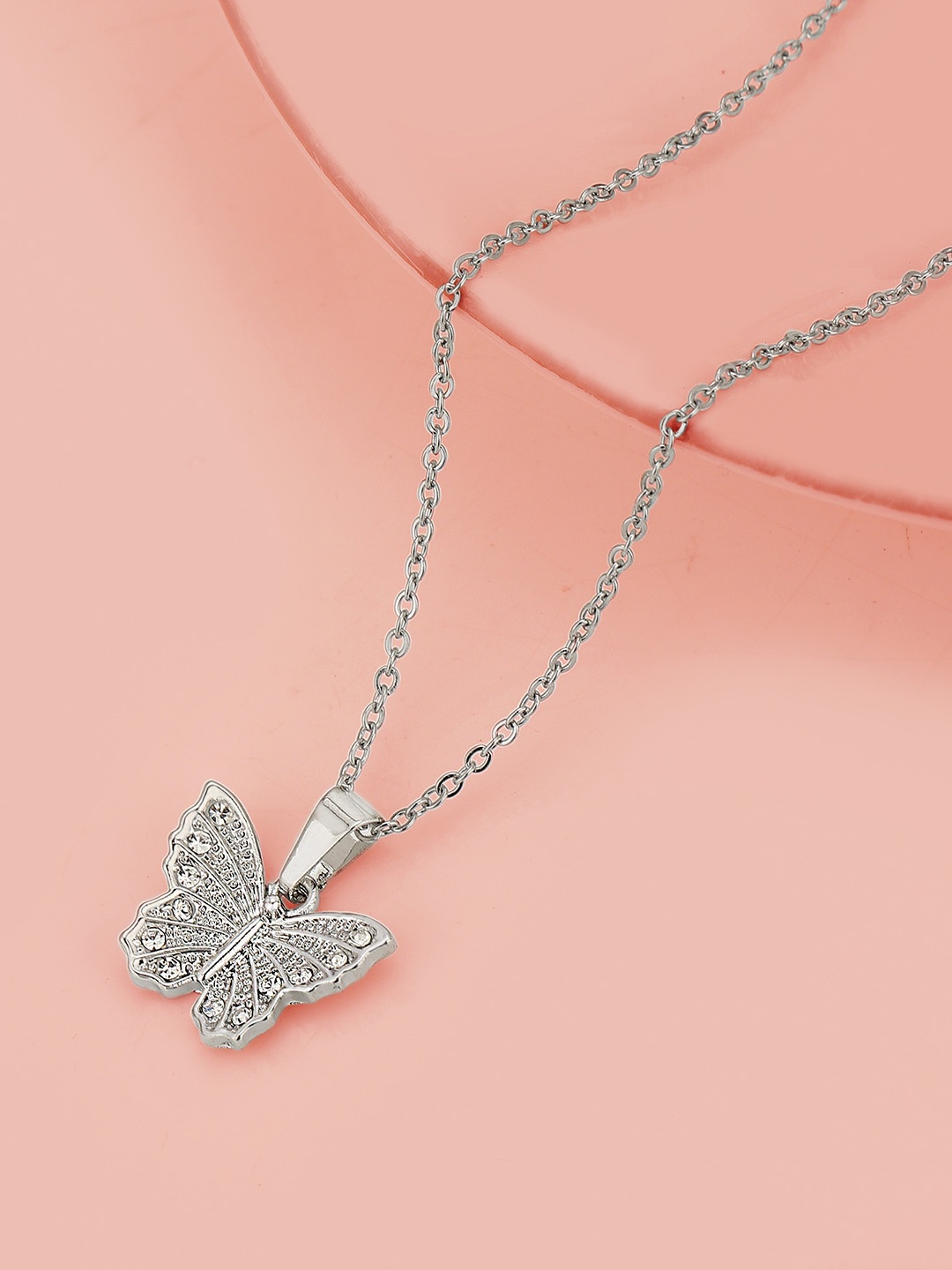 

Carlton London Rhodium-Plated CZ-Studded Butterfly Pendant with Chain, Silver