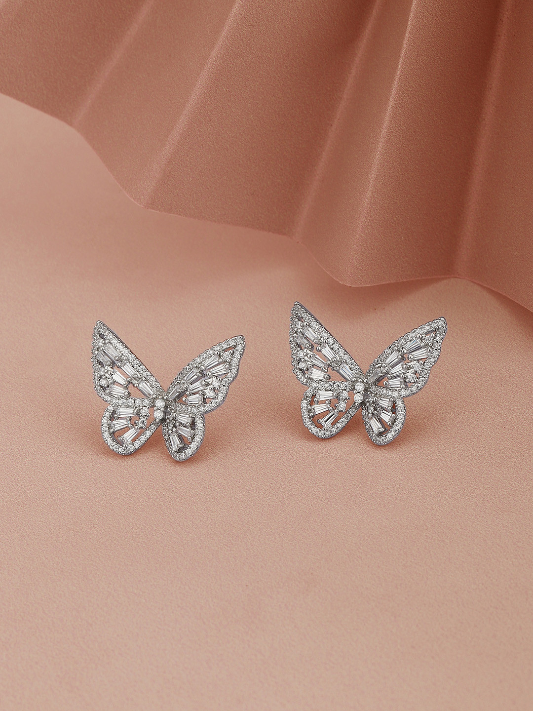 

Carlton London Premium Rhodium-Plated Butterfly Shaped CZ Stud Earrings, Silver