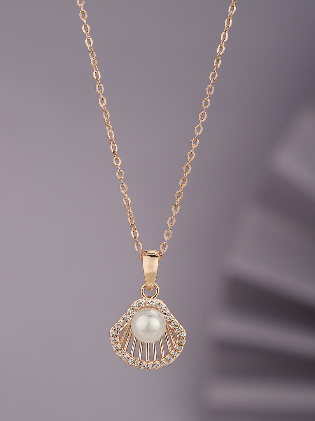 

Carlton London Rose Gold-Plated Pearls Pendant with Chain