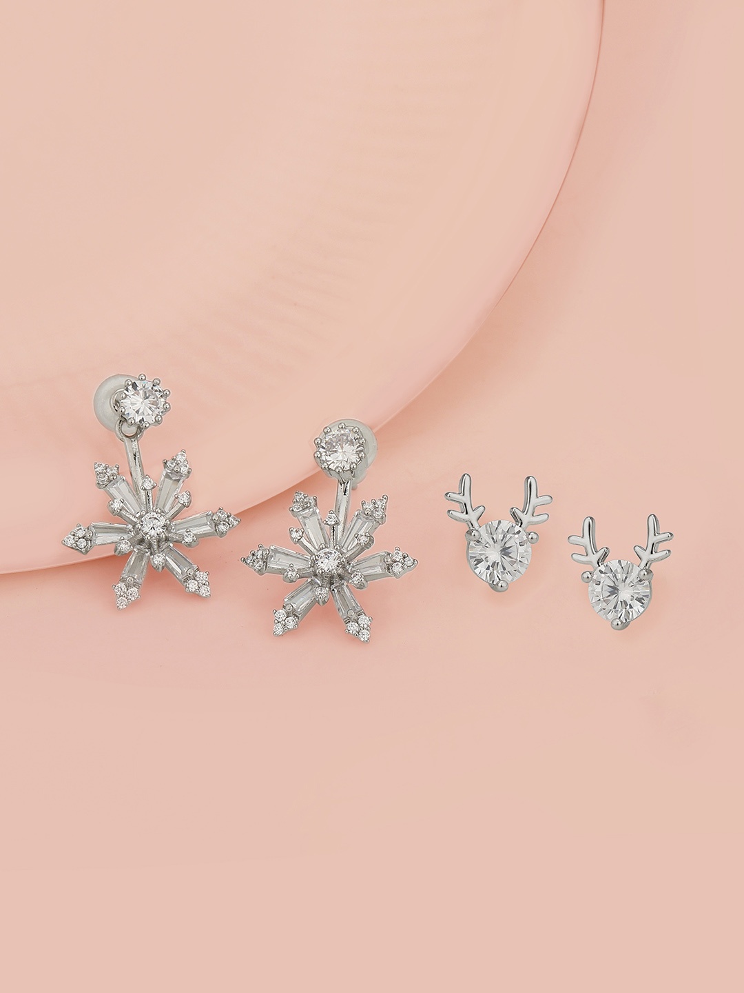 

Carlton London Set of 2 Rhodium-Plated Floral CZ Stud Earrings, Silver