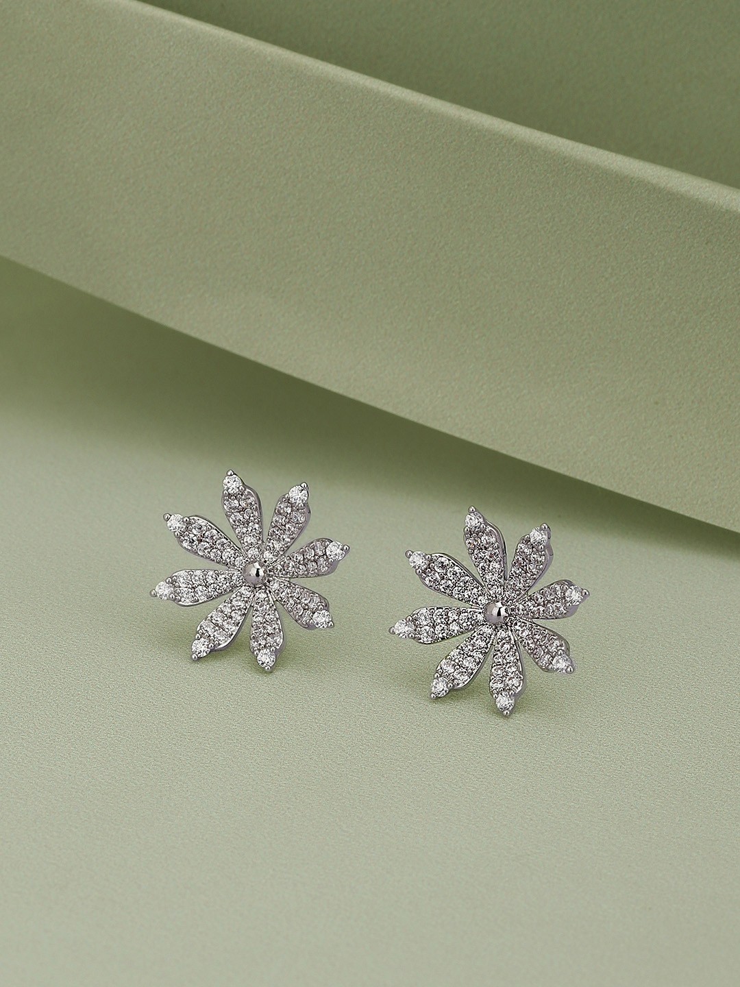 

Carlton London Rhodium-Plated CZ Floral Stud Earrings, Silver
